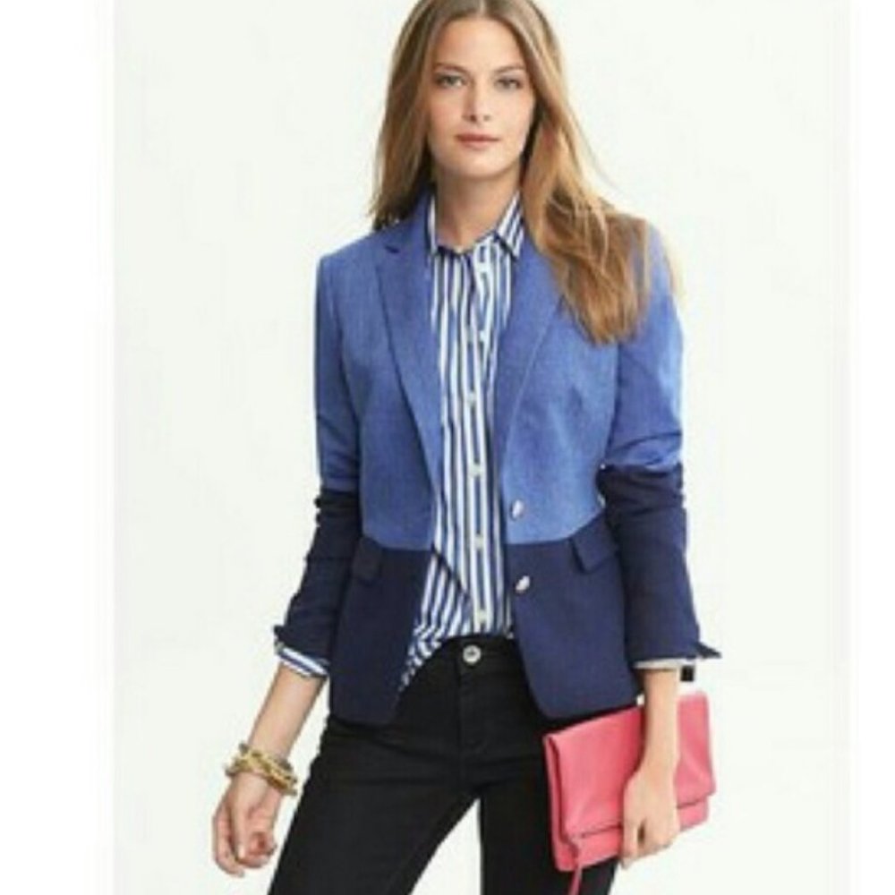 Blue Hacking Jacket Two-tone Color Blazer - BR